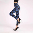 Alison Printed High Waist Elastic Leggings Bottoms Claire & Clara One Size Blue Plaid 