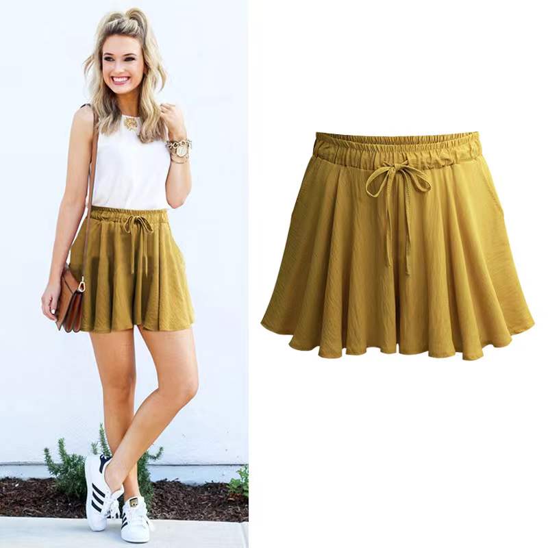 Amber Pleated High Rise Wide Shorts Bottoms Claire & Clara Yellow US 2 
