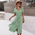 Aubrey Casual Floral Button Bandage Dresses Dresses Claire & Clara Green S 