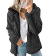Basic Plush Solid Color Casual Hoodie Outerwear Claire & Clara Black S 