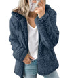 Basic Plush Solid Color Casual Hoodie Outerwear Claire & Clara Blue S 