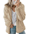Basic Plush Solid Color Casual Hoodie Outerwear Claire & Clara Khaki S 