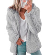 Basic Plush Solid Color Casual Hoodie Outerwear Claire & Clara Light Grey S 