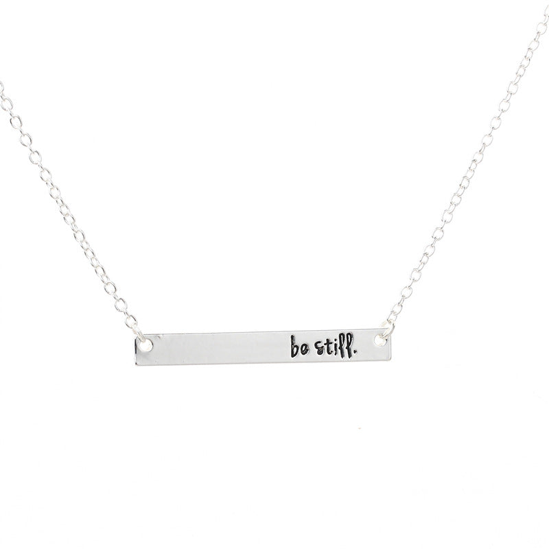 'Be Still' Horizontal Bar Pendant Necklace Necklace Claire & Clara Silver 