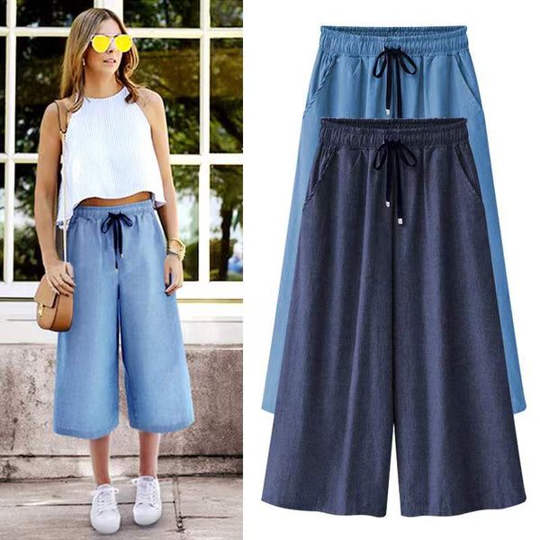 Beverly Casual Denim Cropped Pants Bottoms Claire & Clara 