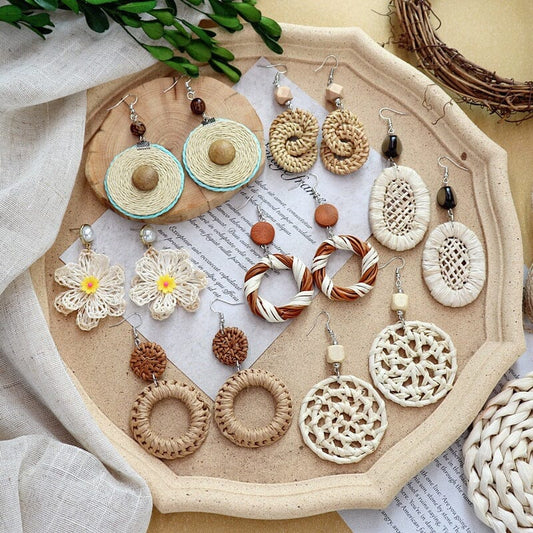 Boho Vintage Rattan Woven Earrings Earrings Claire & Clara 