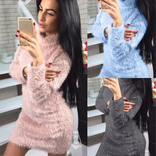 Bonnie Furry Turtleneck Long Sleeve Dress Dresses Claire & Clara 