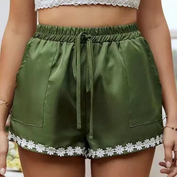 Bottom Flowers Casual Lace-Up Shorts Bottoms Claire & Clara Green US 4 
