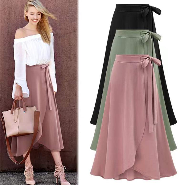 Bow High Rise Irregular Slit Skirt Bottoms Claire & Clara 