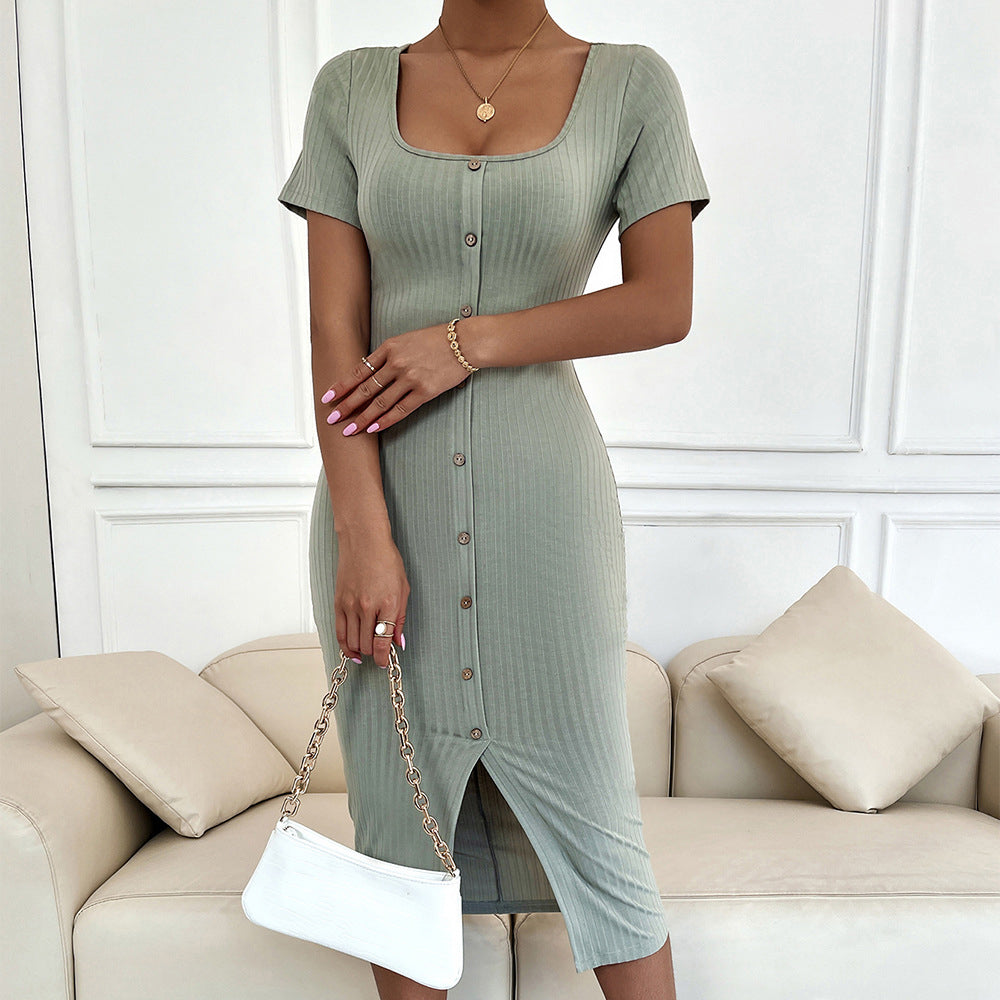Button Down Square Neck Midi Dress Dresses Claire & Clara 