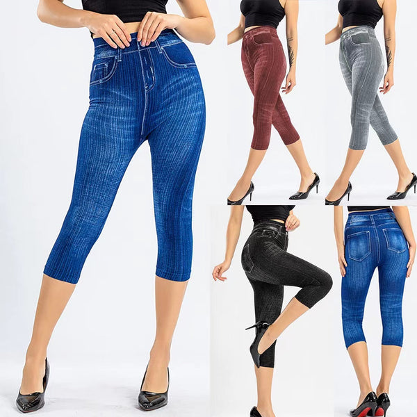 Cathy Faux Denim Print Stretch Leggings Bottoms Claire & Clara 