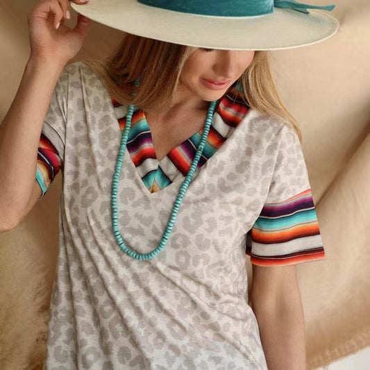 Colorful Stripes Leopard V-Neck Summer Top Top Claire & Clara 