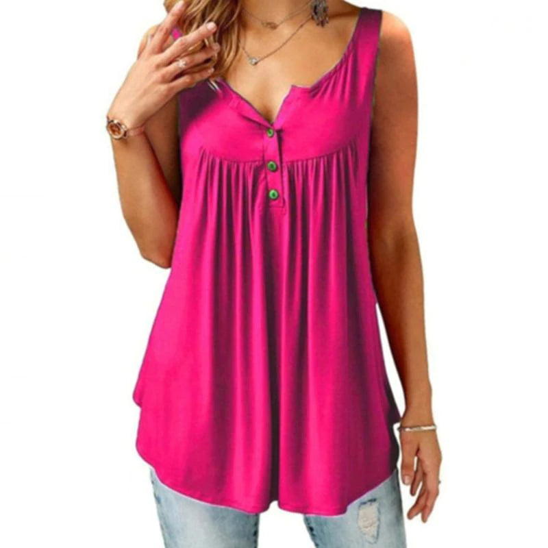 Comfy Loose Button Sleeveless Tank Top Top Claire & Clara Color Blue 5XL 