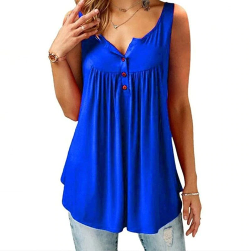 Comfy Loose Button Sleeveless Tank Top Top Claire & Clara Color Blue S 
