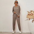 Connie Solid Color Casual Pajamas Set Set Claire & Clara Khaki S 