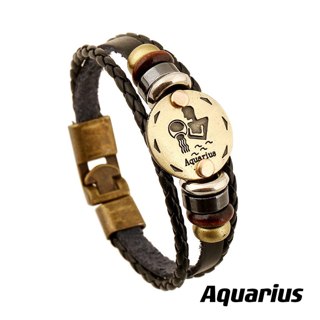 Constellation Vintage Multi-layer Braided Leather Bracelet Barrette Claire & Clara 20.5CM Aquarius 