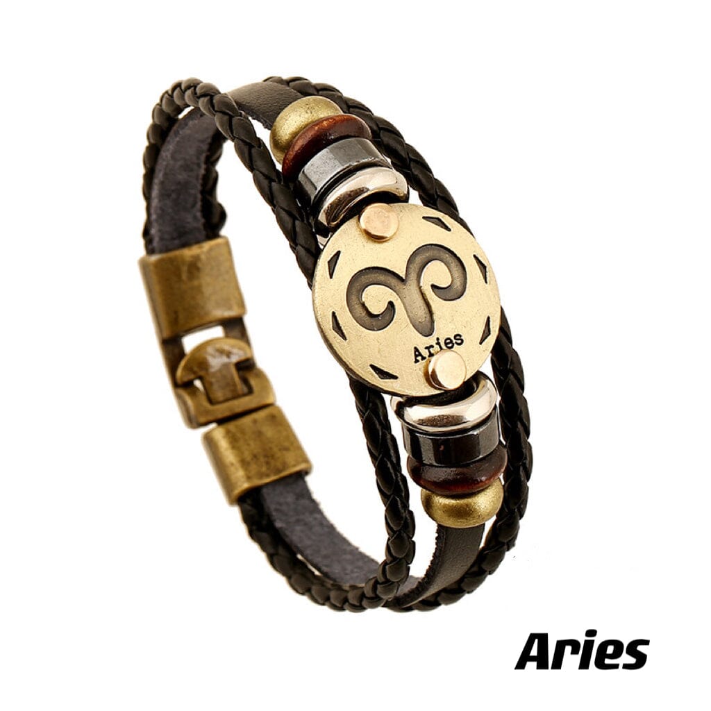 Constellation Vintage Multi-layer Braided Leather Bracelet Barrette Claire & Clara 20.5CM Aries 