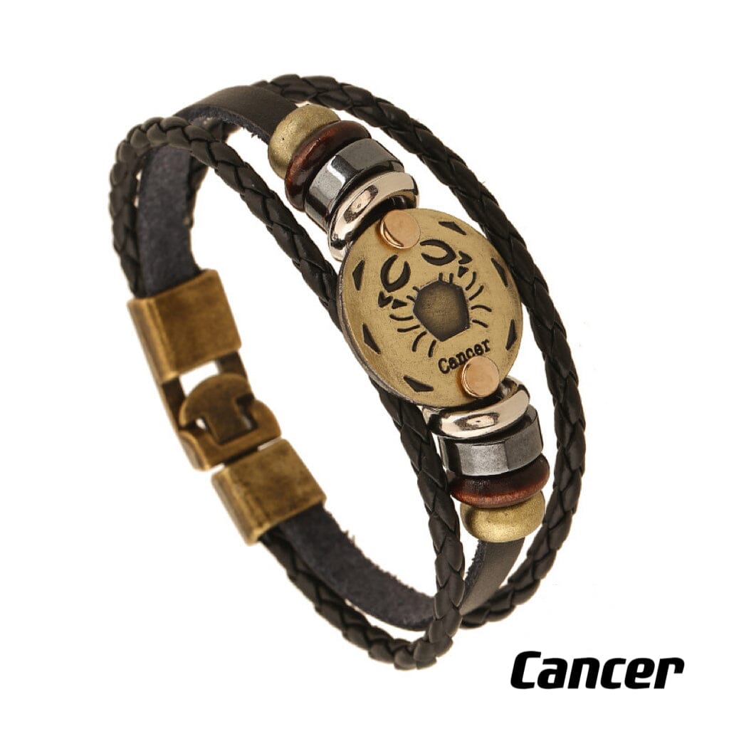 Constellation Vintage Multi-layer Braided Leather Bracelet Barrette Claire & Clara 20.5CM Cancer 