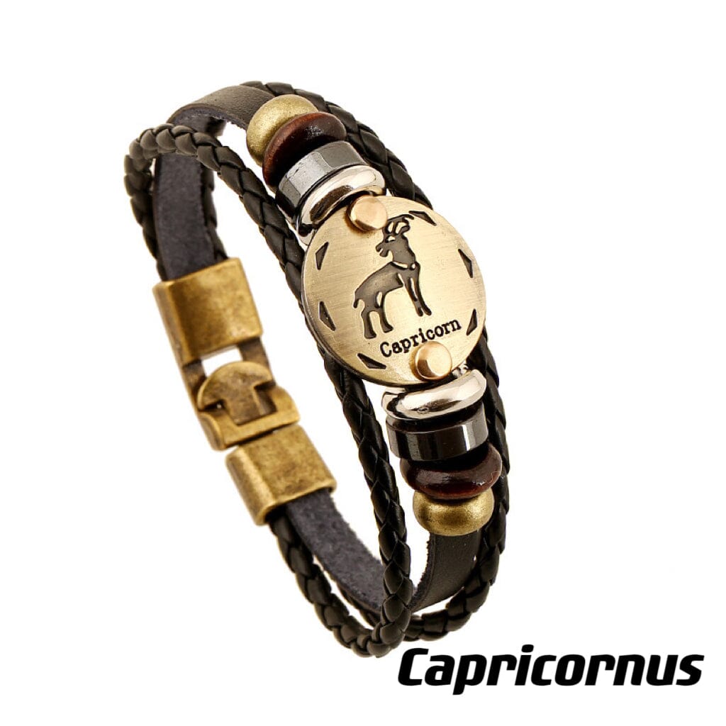 Constellation Vintage Multi-layer Braided Leather Bracelet Barrette Claire & Clara 20.5CM Capricornus 