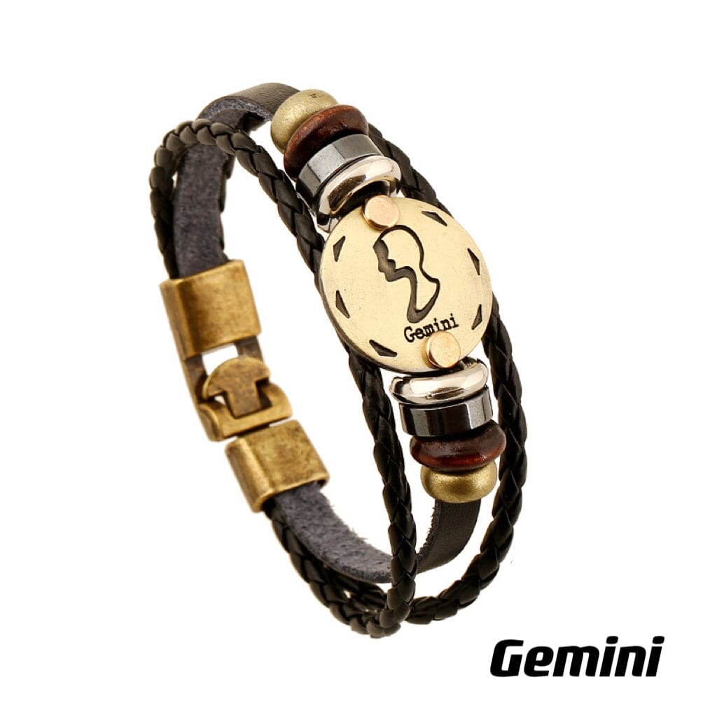 Constellation Vintage Multi-layer Braided Leather Bracelet Barrette Claire & Clara 20.5CM Gemini 