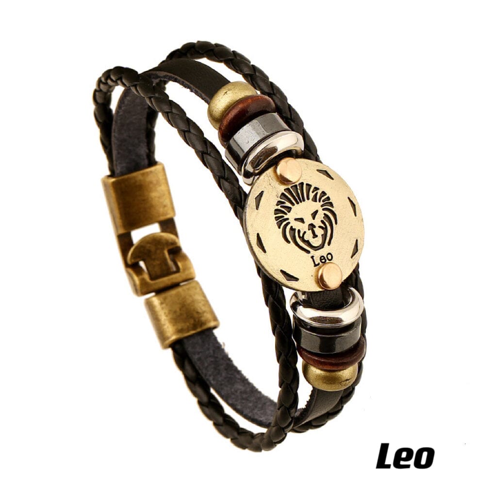Constellation Vintage Multi-layer Braided Leather Bracelet Barrette Claire & Clara 20.5CM Leo 