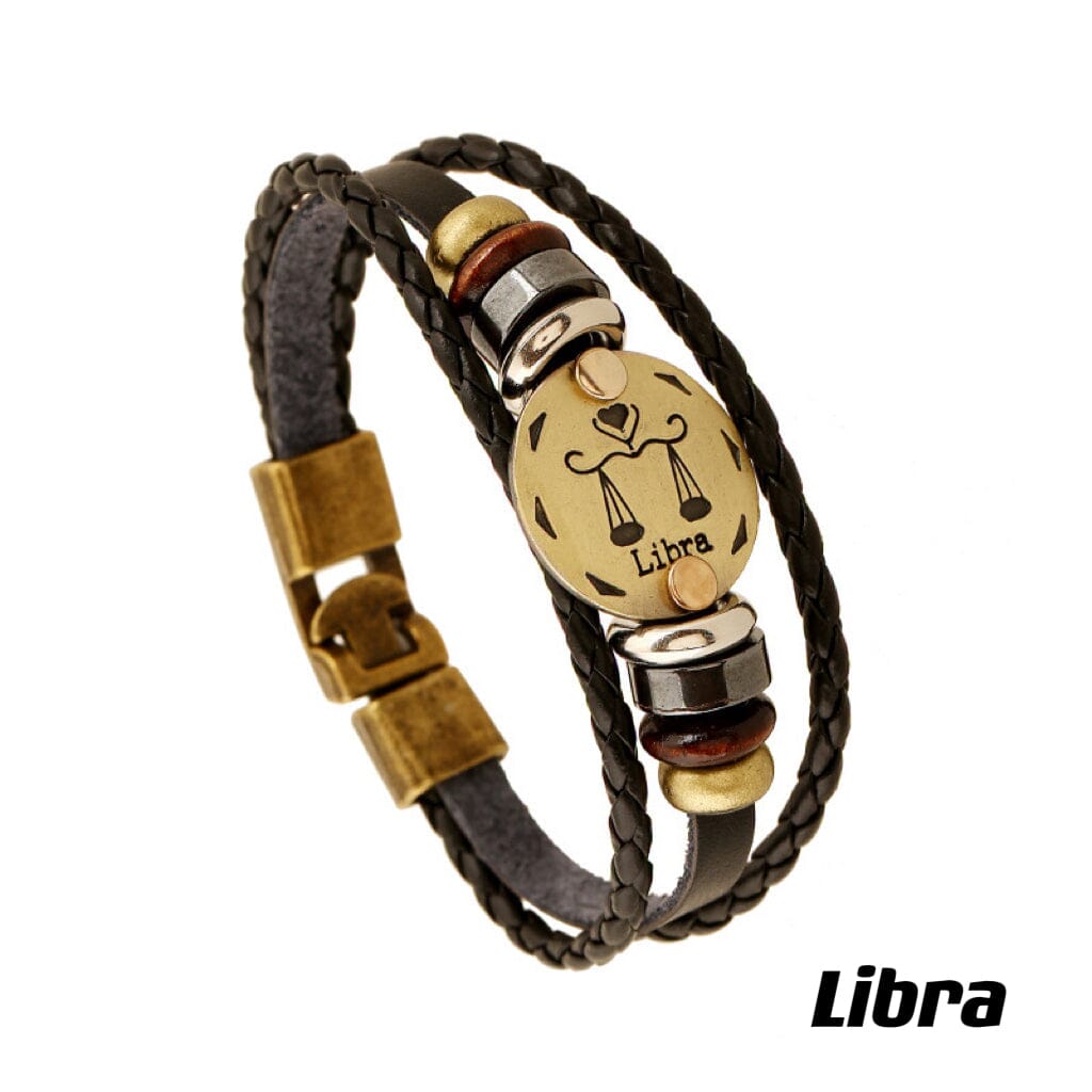 Constellation Vintage Multi-layer Braided Leather Bracelet Barrette Claire & Clara 20.5CM Libra 