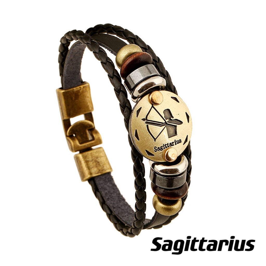 Constellation Vintage Multi-layer Braided Leather Bracelet Barrette Claire & Clara 20.5CM Sagittarius 