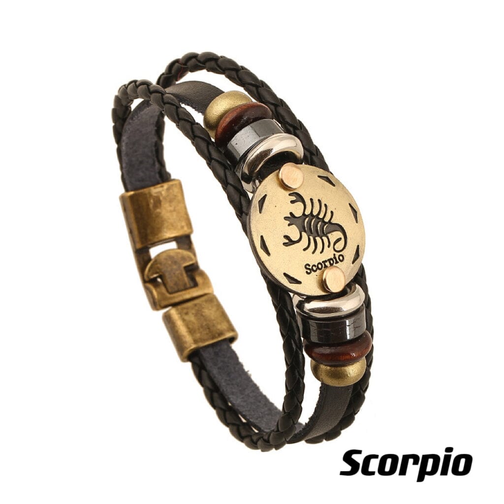 Constellation Vintage Multi-layer Braided Leather Bracelet Barrette Claire & Clara 20.5CM Scorpius 