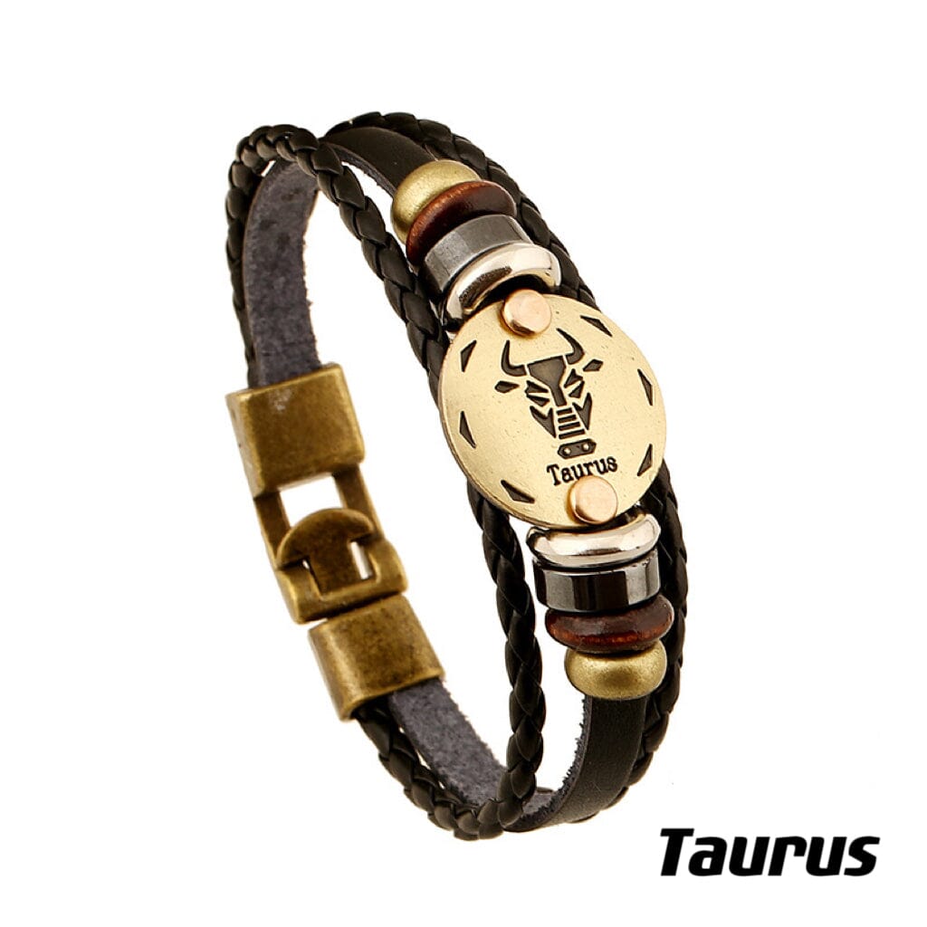 Constellation Vintage Multi-layer Braided Leather Bracelet Barrette Claire & Clara 20.5CM Taurus 