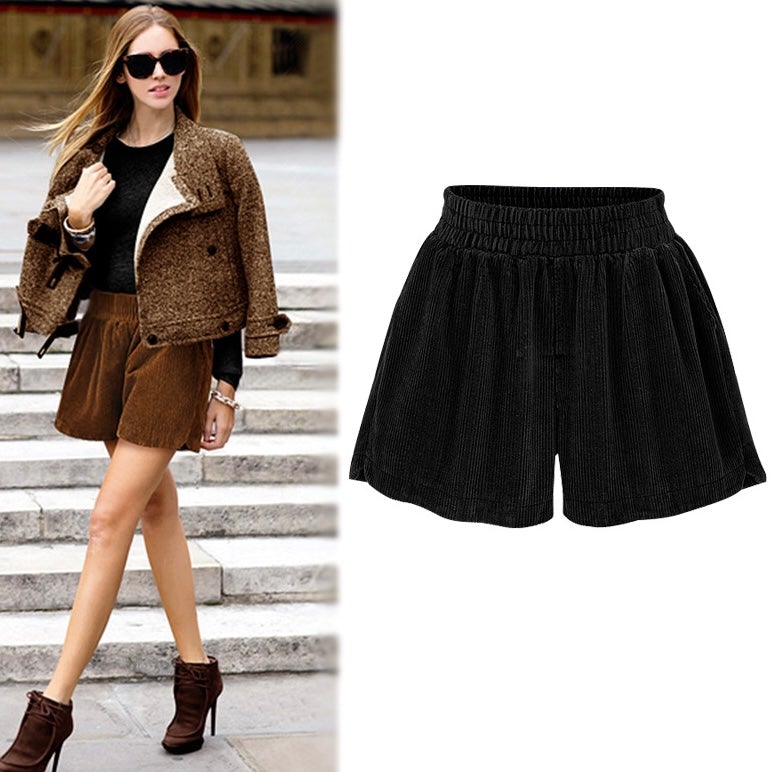 Corduroy High Waist Winter Loose Shorts Bottoms Claire & Clara US 4 Black 