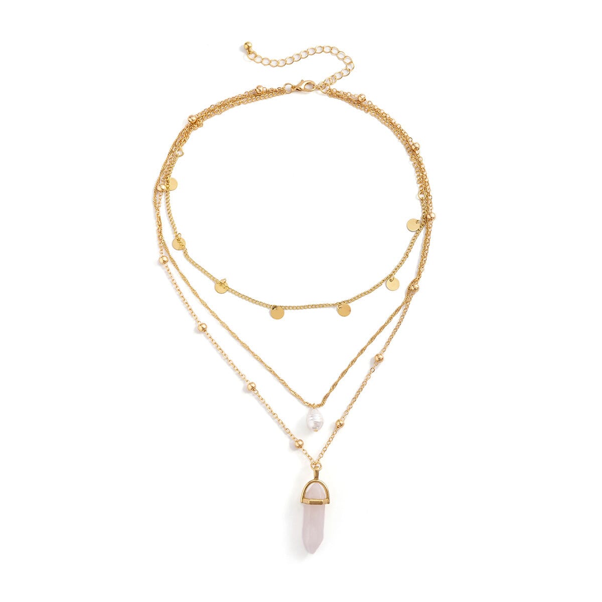 Crystal Pillar Pearl Mixed Multi-Layer Necklace Necklace Claire & Clara Gold 