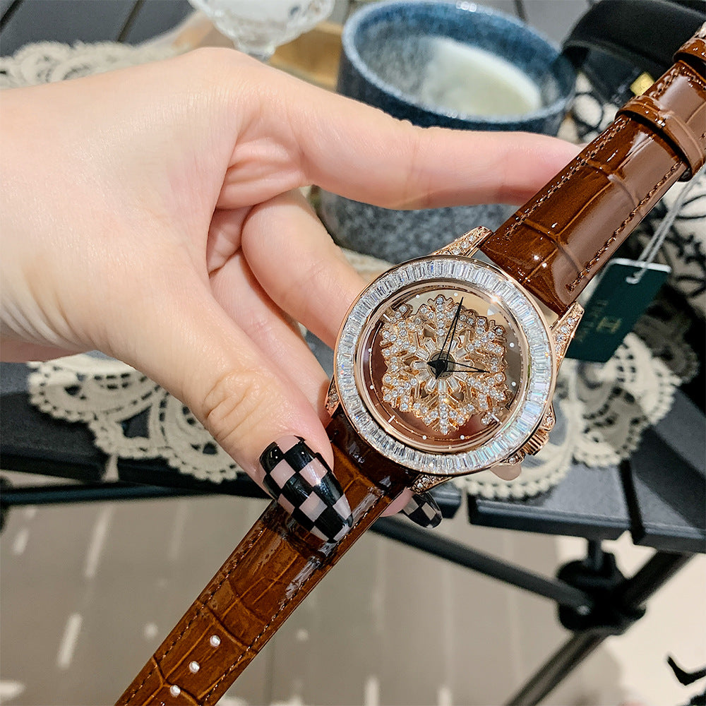 Crystal Snowflake Transparent Spinning Dial Entry Luxury Ladies Watch Apparel & Accessories Claire & Clara Brown 