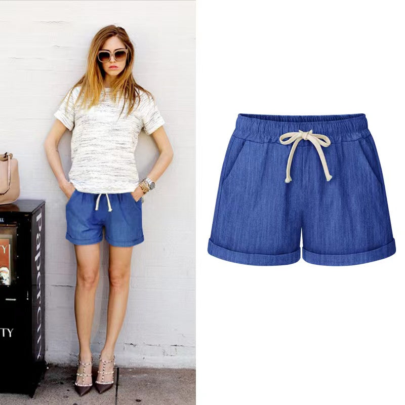 Curled Selvedge Solid Color Casual Hotpants Bottoms Claire & Clara 