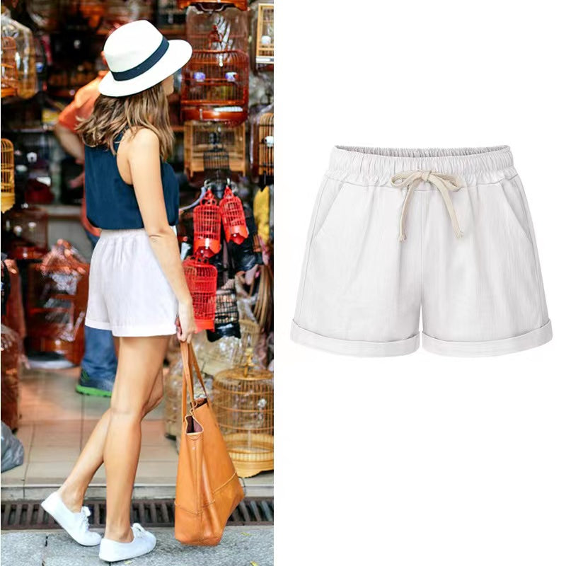 Curled Selvedge Solid Color Casual Hotpants Bottoms Claire & Clara 
