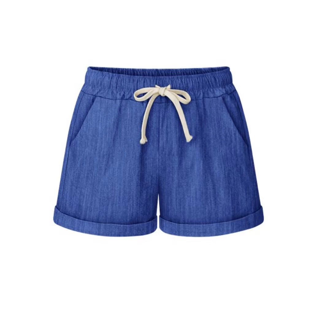 Curled Selvedge Solid Color Casual Hotpants Bottoms Claire & Clara Blue US 4 