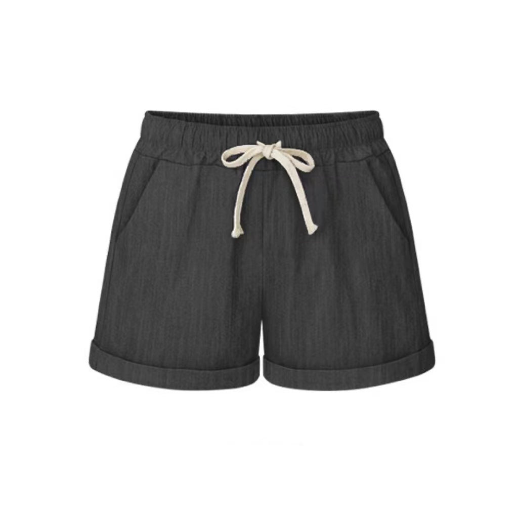 Curled Selvedge Solid Color Casual Hotpants Bottoms Claire & Clara Denim Black US 4 