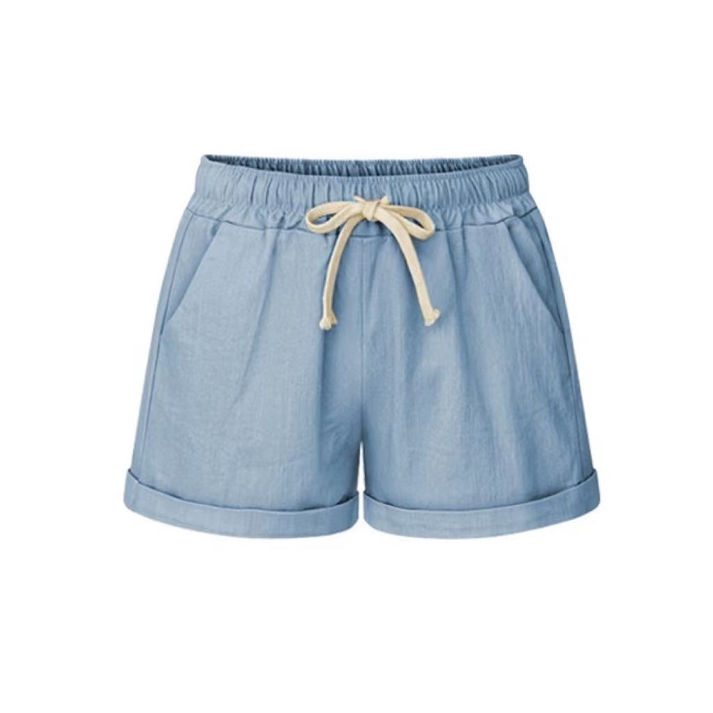 Curled Selvedge Solid Color Casual Hotpants Bottoms Claire & Clara Sky Blue US 4 