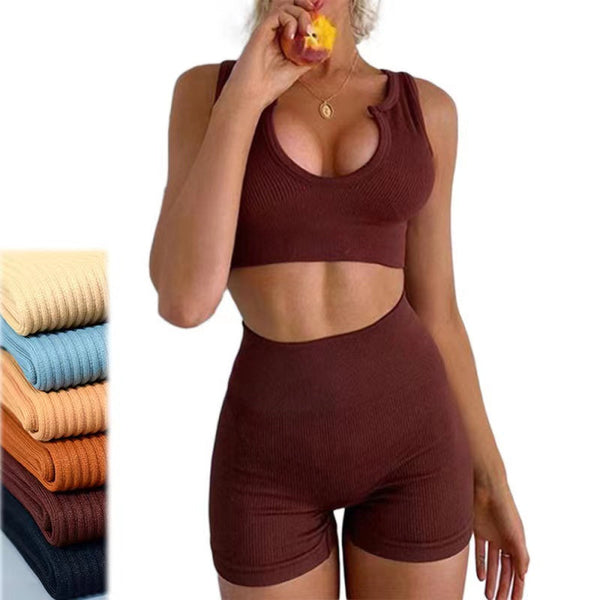 Debra Knitted Seamless Yoga Sprots 2-Piece Set Activewear > workout clothes > workout clothes for women > plus size activewear > plus size workout clothes > women's activewear > gym clothes for women > women's athletic wear > women sportswear > crisscross bras Claire & Clara 