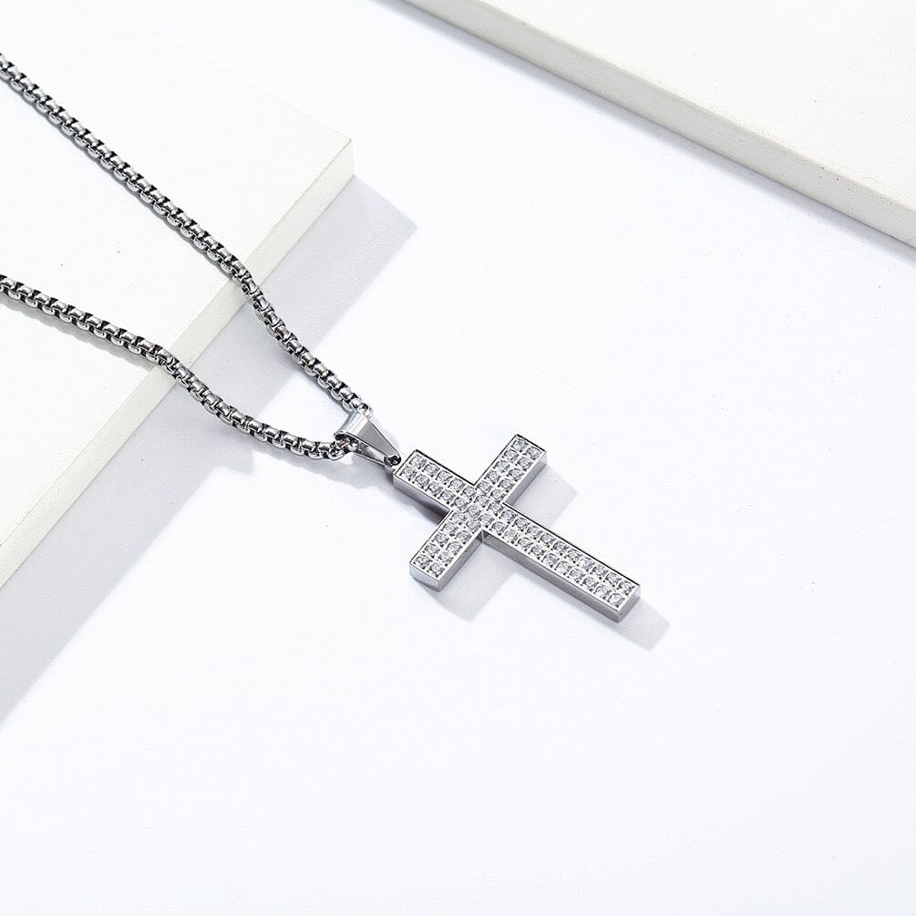Diamond Encrusted Cross Necklace Necklace Claire & Clara Steel 