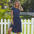 Elsie Polka Dots Lace-up Pleated Dress Dresses Claire & Clara Blue S 