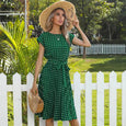 Elsie Polka Dots Lace-up Pleated Dress Dresses Claire & Clara Green S 