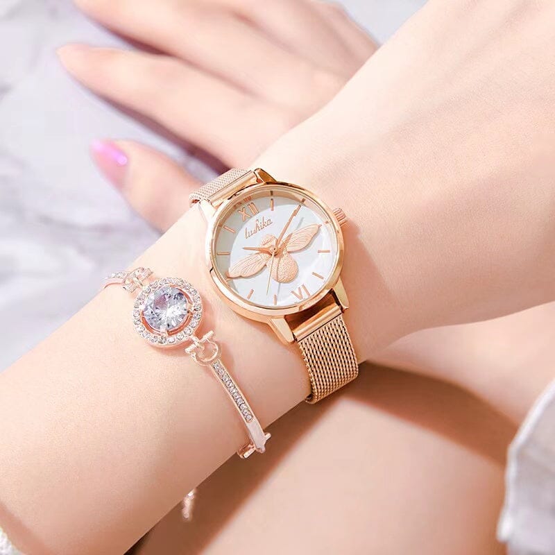 Embossed Bee Watch Diamond Jewelry Gift Set [Set of 5] Bracelet Claire & Clara 
