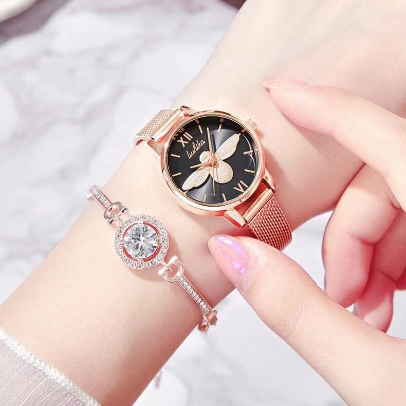 Embossed Bee Watch Diamond Jewelry Gift Set [Set of 5] Bracelet Claire & Clara 