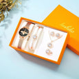 Embossed Bee Watch Diamond Jewelry Gift Set [Set of 5] Bracelet Claire & Clara Black 