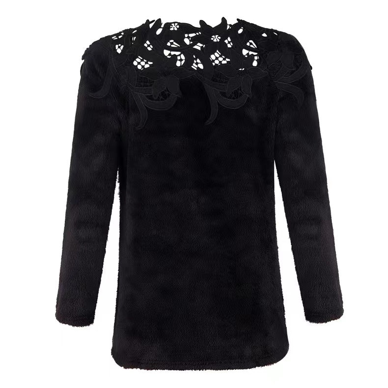 Embroidery Panelled Lace Long Sleeve Plush Top Top Claire & Clara 