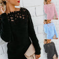 Embroidery Panelled Lace Long Sleeve Plush Top Top Claire & Clara 