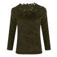 Embroidery Panelled Lace Long Sleeve Plush Top Top Claire & Clara Army Green S 