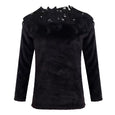 Embroidery Panelled Lace Long Sleeve Plush Top Top Claire & Clara Black S 