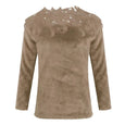 Embroidery Panelled Lace Long Sleeve Plush Top Top Claire & Clara Coffee S 