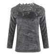 Embroidery Panelled Lace Long Sleeve Plush Top Top Claire & Clara Dark Grey S 